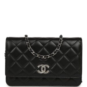 chanel wallet on chain woc black lamsbkin silver hardware