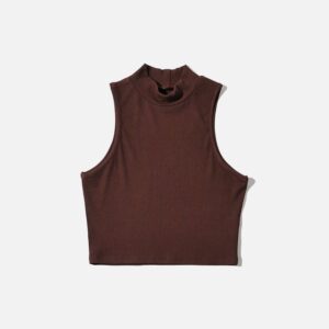 high neck sleeveless crop top khaki s
