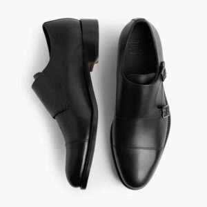 men's saint double monk strap shoe in black leather thursday