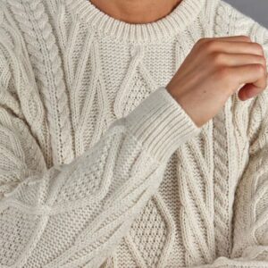 mens chunky merino wool cable jumper ecru s ecru