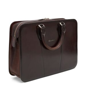 santoni brown handpainted leather briefcase bag new