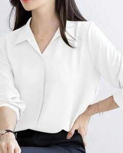 solid long sleeve lapel blouse for women