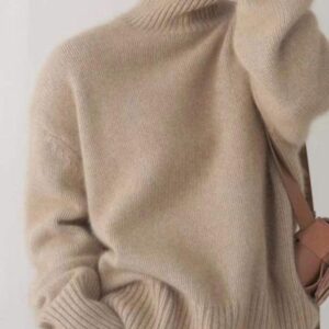 turtleneck dropped shoulder long sleeve sweater cream one size