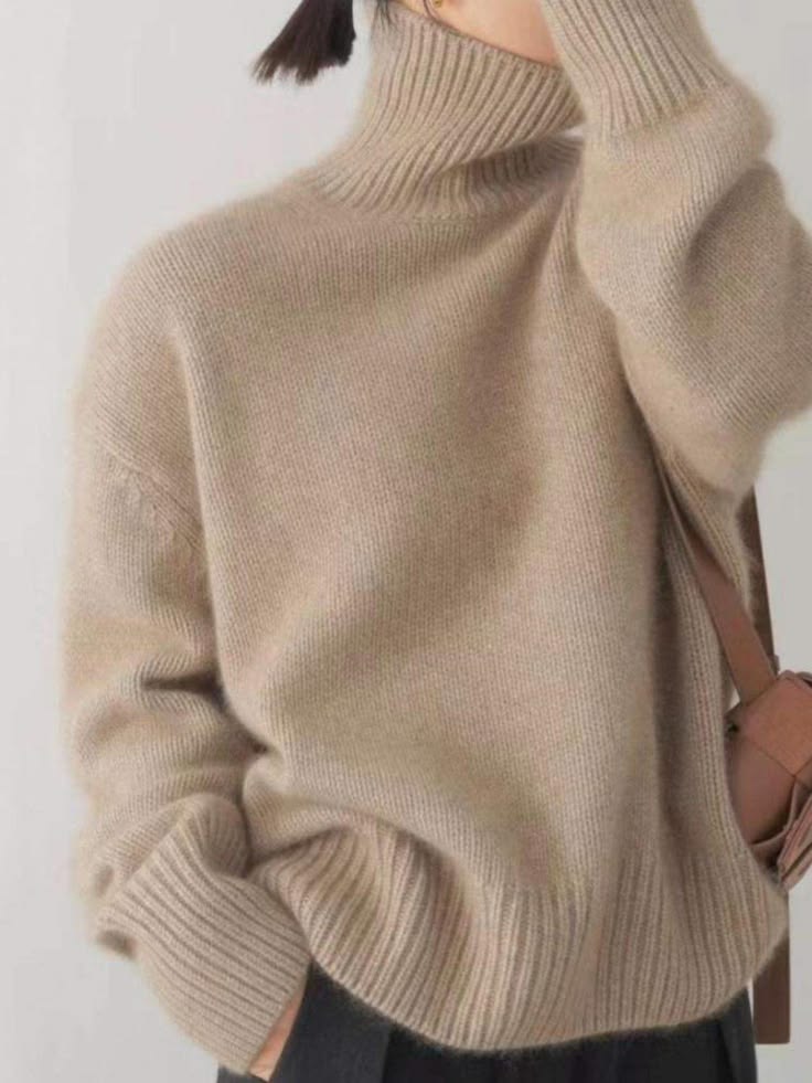turtleneck dropped shoulder long sleeve sweater cream one size turtleneck dropped shoulder long sleeve sweater cream one size