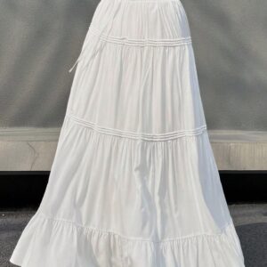 white casual tiered midi skirt white l